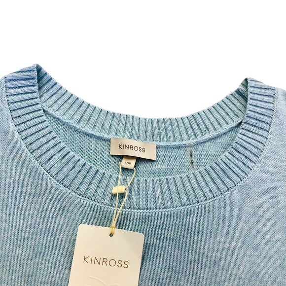 KINROSS 100% Cotton Sweater Iced Aqua Short Sleeve Round Hem Crew Neck Size L - Picture 3 of 14